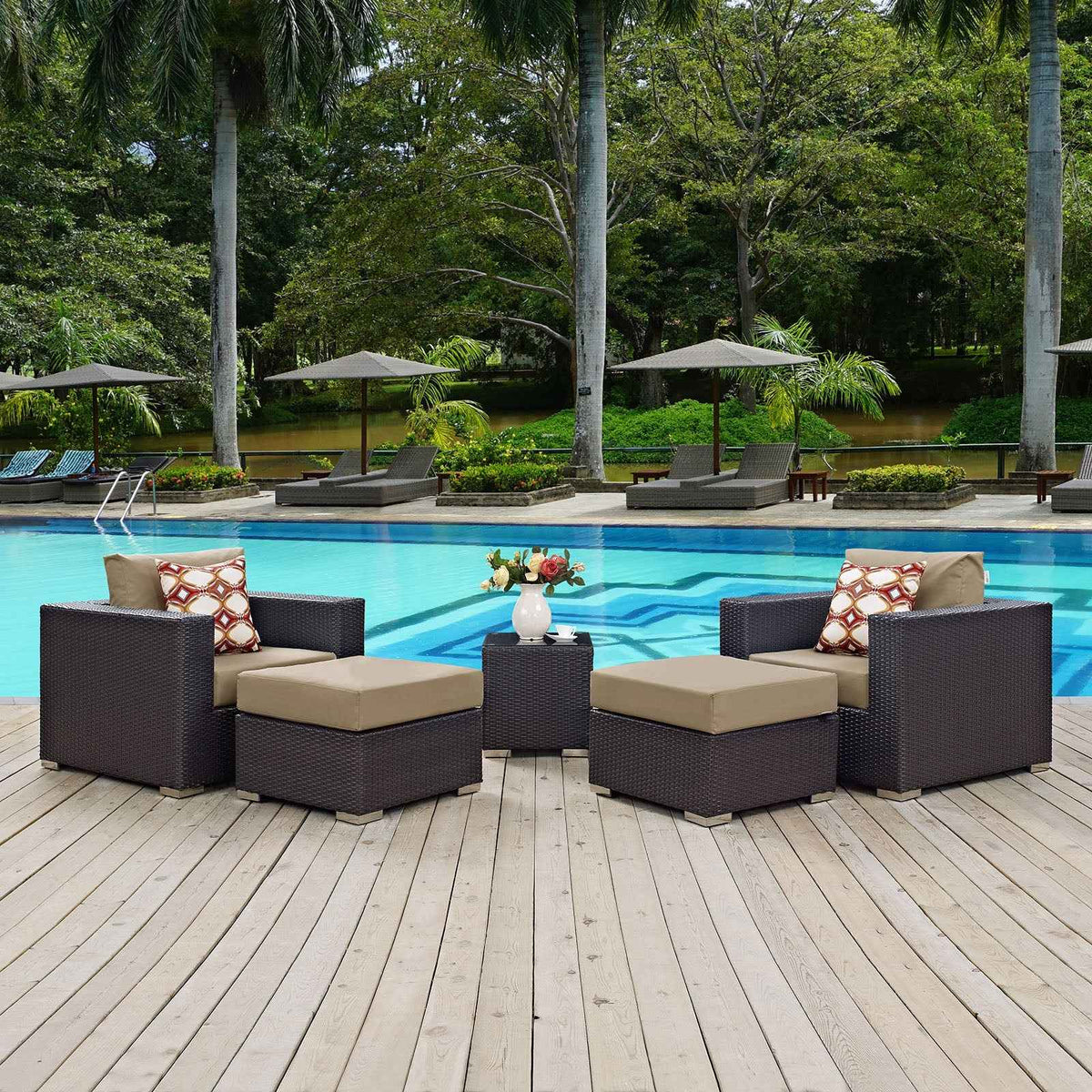Modway Convene Outdoor Sectional Set - 5-Piece Patio Furniture for Ultimate Comfort