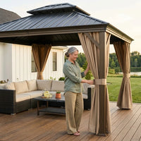 Outdoor Gazebo Built for Year-Round Use, 12x14 Aluminum Frame, Double Steel Roof, Privacy Curtains — product view 2