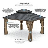 Outdoor Gazebo Built for Year-Round Use, 12x14 Aluminum Frame, Double Steel Roof, Privacy Curtains — product view 3