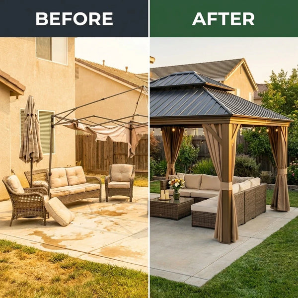 Outdoor Gazebo Built for Year-Round Use, 12x14 Aluminum Frame, Double Steel Roof, Privacy Curtains — product view 4