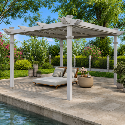 144"L X 144"W X 104"H Vinyl Camelot Louvered Pergola, White, VA42070 — product view 3