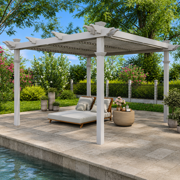 144"L X 144"W X 104"H Vinyl Camelot Louvered Pergola, White, VA42070 — product view 3