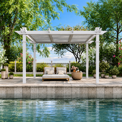 144"L X 144"W X 104"H Vinyl Camelot Louvered Pergola, White, VA42070 — product view 4