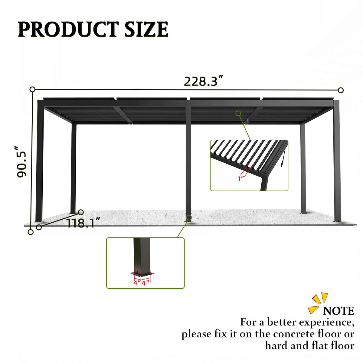 10 x 19 Ft Louvered Pergola with Aluminum Frame and Adjustable Louvers, Black