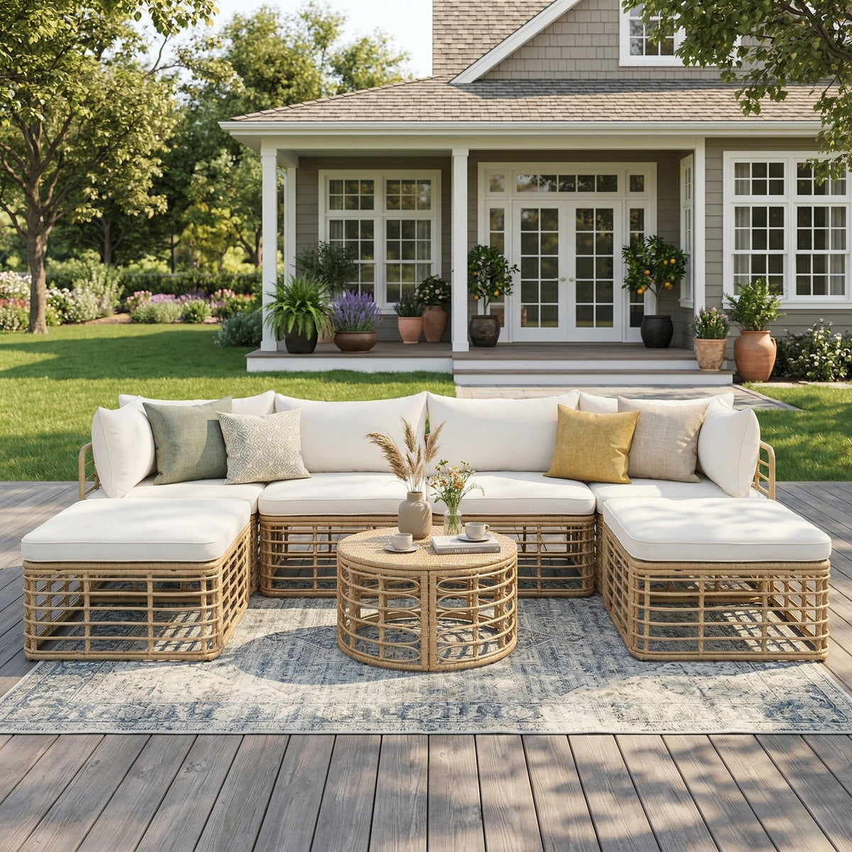 All-Weather Rattan Sectional Sofa Set with Thick Cushions, Outdoor Conversation Set