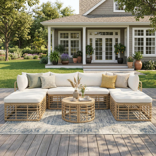 All-Weather Rattan Sectional Sofa Set with Thick Cushions, Outdoor Conversation Set