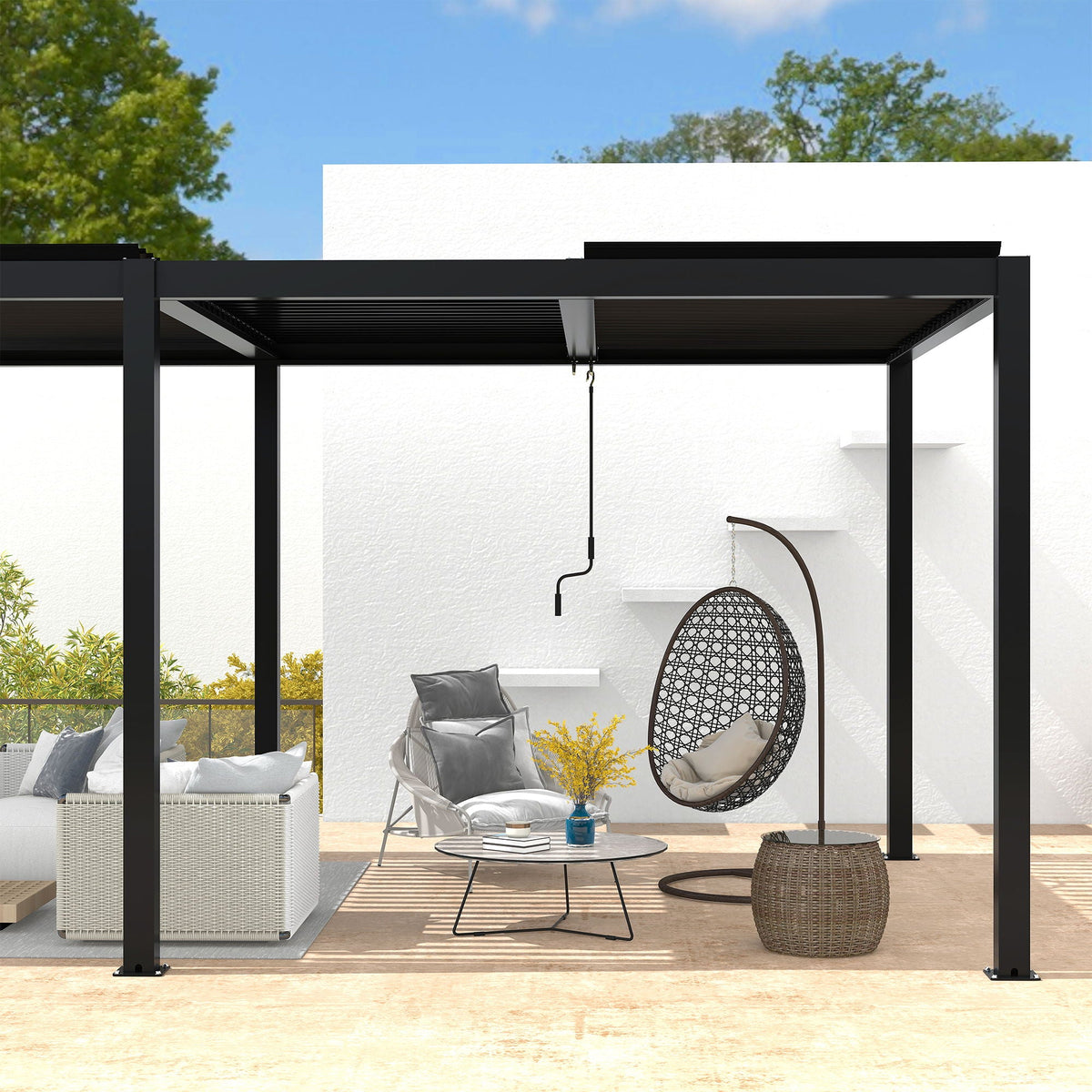 10 x 19 Ft Louvered Pergola with Aluminum Frame and Adjustable Louvers, Black