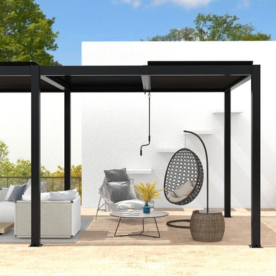 10 x 19 Ft Louvered Pergola with Aluminum Frame and Adjustable Louvers, Black