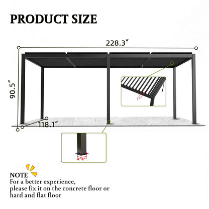 10 x 19 Ft Louvered Pergola with Aluminum Frame and Adjustable Louvers, Black