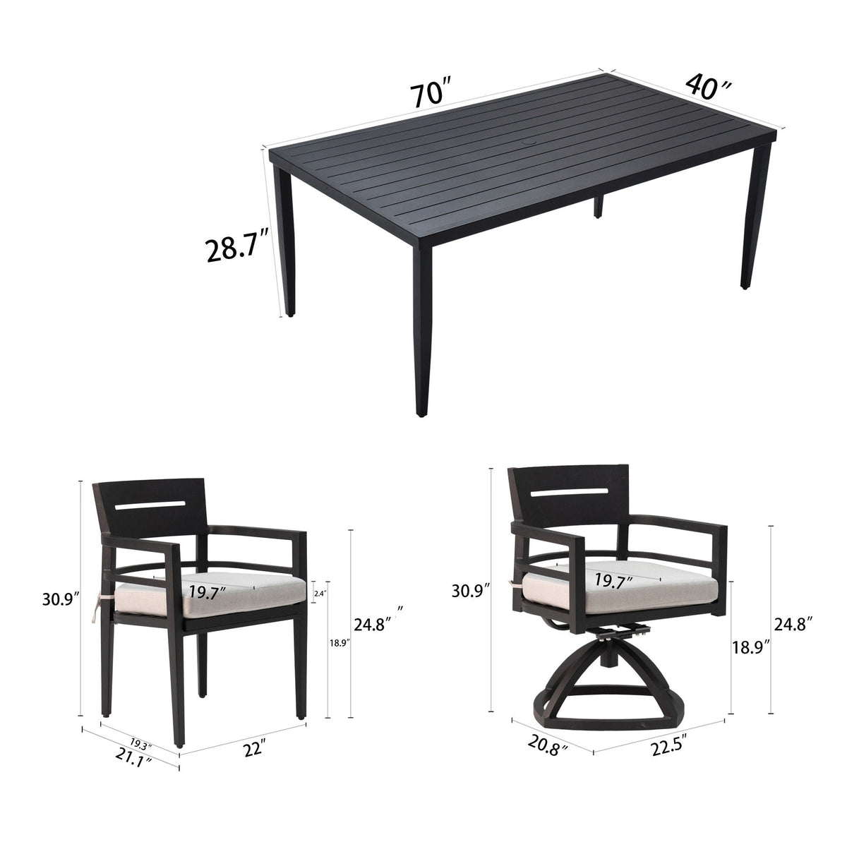 Outdoor Modern Dining Set, Chairs Sunbrella Cushioned And Dining Table With Umbrella Hole