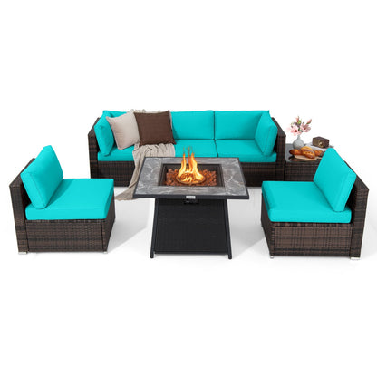 7 Pieces Patio Furniture Set with 35 Inch 50000 BTU Propane Gas Fire Pit Table and Waterproof Cover
