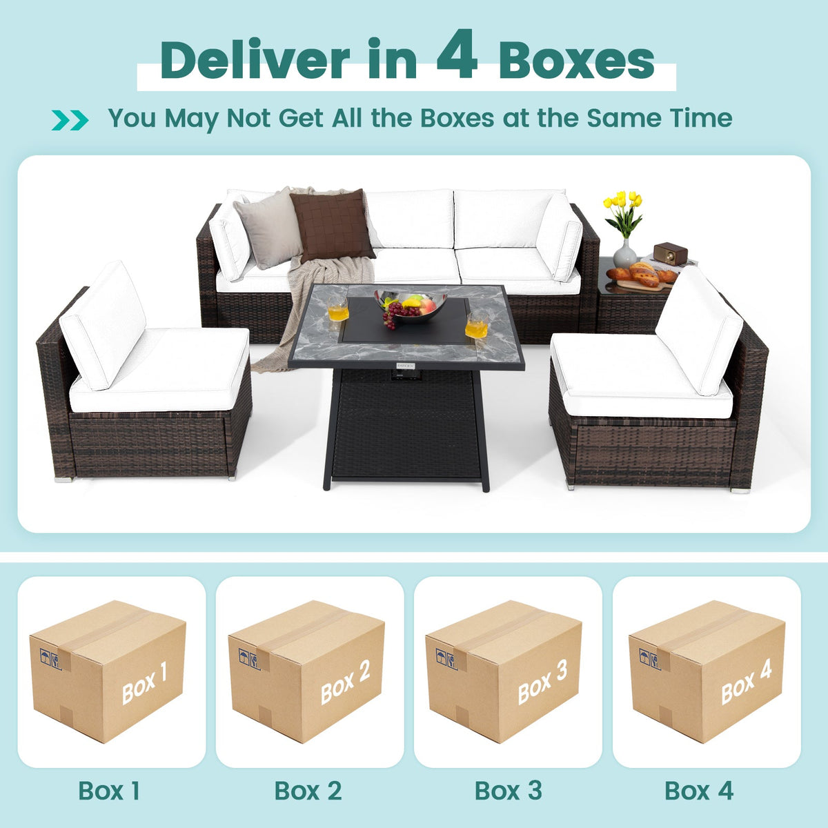 7 Pieces Patio Furniture Set with 35 Inch 50000 BTU Propane Gas Fire Pit Table and Waterproof Cover