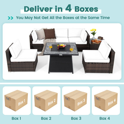 7 Pieces Patio Furniture Set with 35 Inch 50000 BTU Propane Gas Fire Pit Table and Waterproof Cover