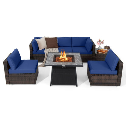 7 Pieces Patio Furniture Set with 35 Inch 50000 BTU Propane Gas Fire Pit Table and Waterproof Cover