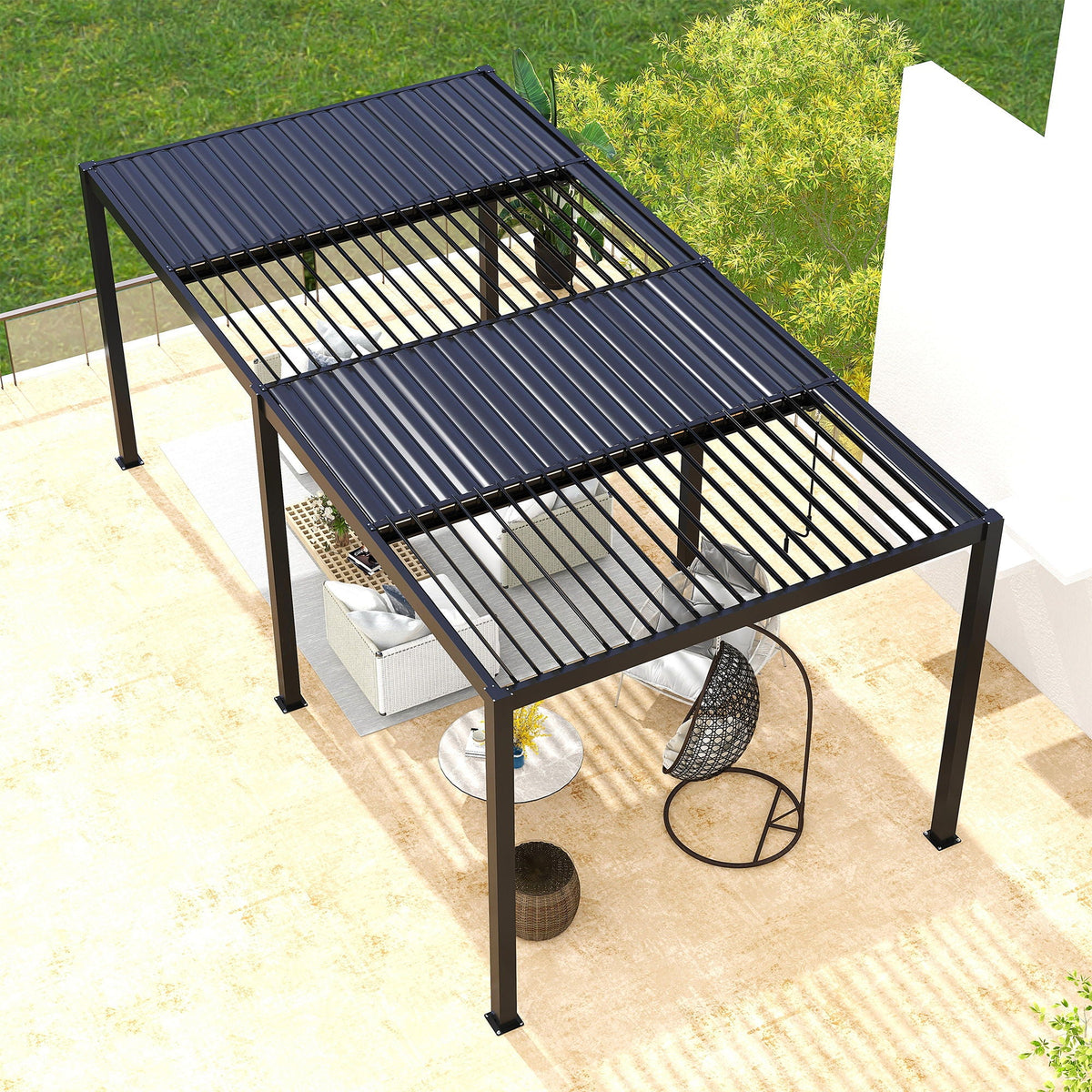 10 x 19 Ft Louvered Pergola with Aluminum Frame and Adjustable Louvers, Black