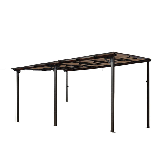 10' x 14' Outdoor Pergola Gazebo, Wall-Mounted Lean-to Metal Awning Gazebo with Roof, Large Heavy Duty for Patio, Decks, Backyard