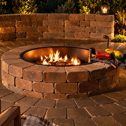 48-in Outdoor Round Concrete Block Stone Fire Pit Kit with Cooking Grill Grate