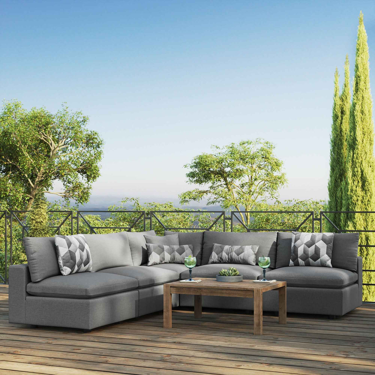 Patio Elegance Outdoor Sectional Sofa Set by Modway – Stylish 5-Piece Furniture for Patios