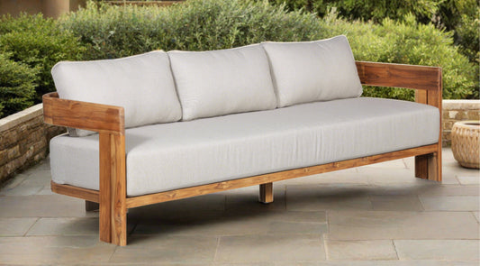 Paradiso Outdoor Solid Teak Wood Sofa - Gray Fabric