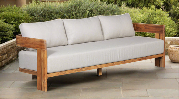 Paradiso Outdoor Solid Teak Wood Sofa - Gray Fabric