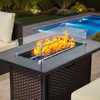 6-Piece Wicker Rattan Outdoor Sectional Set with 50,000 BTU Propane Fire Pit Table