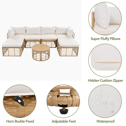 All-Weather Rattan Sectional Sofa Set with Thick Cushions, Outdoor Conversation Set