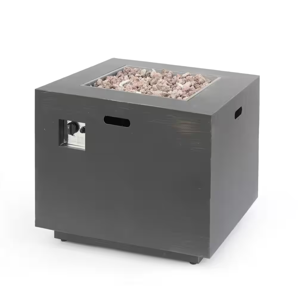 Brown Iron Square Outdoor Propane Fire Pit Tank Inside — product view 4