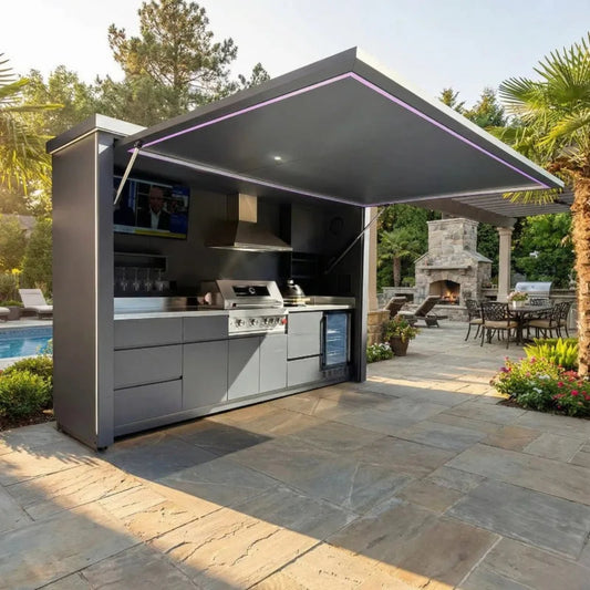 Customized Multi Functional Outdoor Kitchen BBQ Pod with Shelter Moisture Resistant Stainless Steel Outdoor Kitchen Patio Shed — product view 2