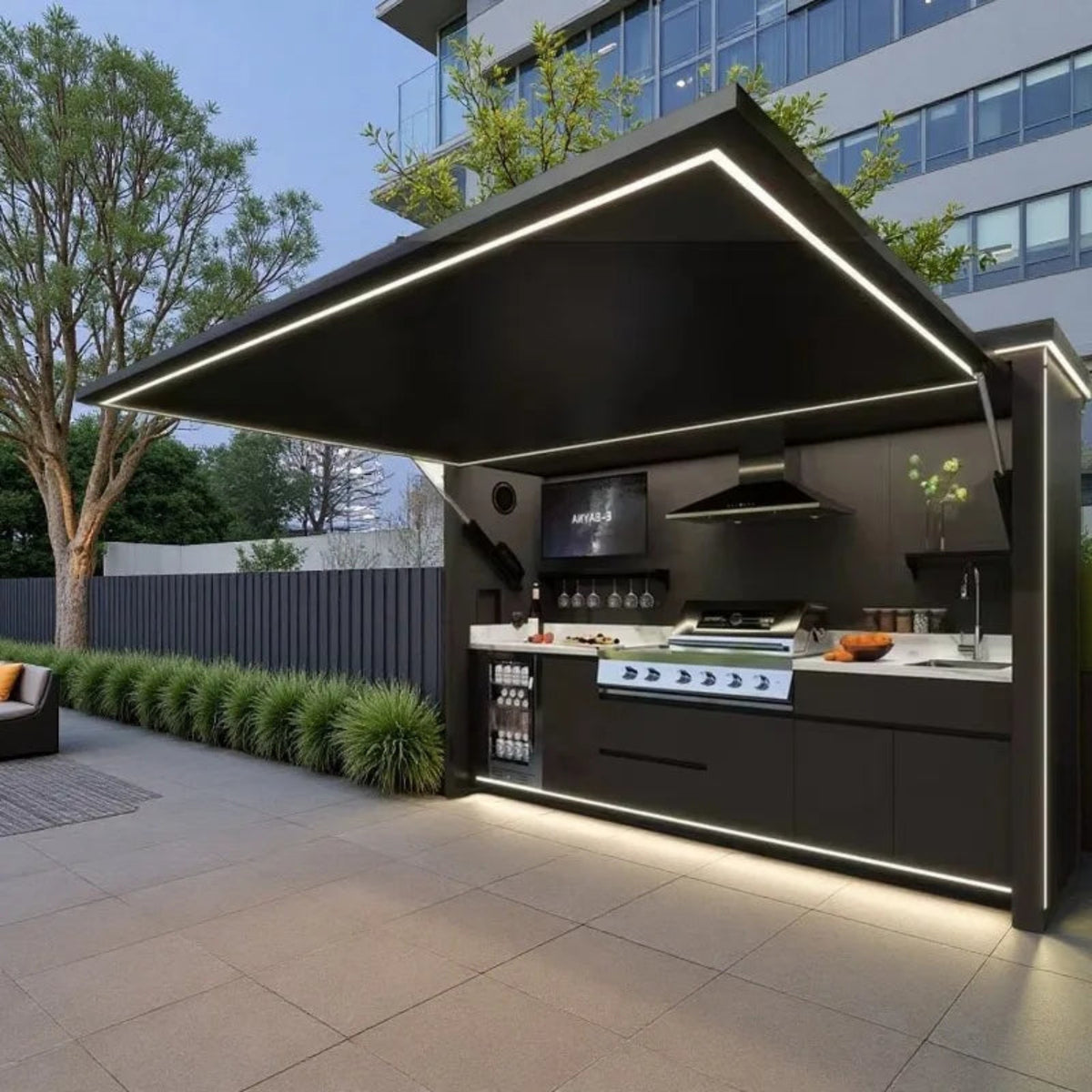 Customized Multi Functional Outdoor Kitchen BBQ Pod with Shelter Moisture Resistant Stainless Steel Outdoor Kitchen Patio Shed — product view 3