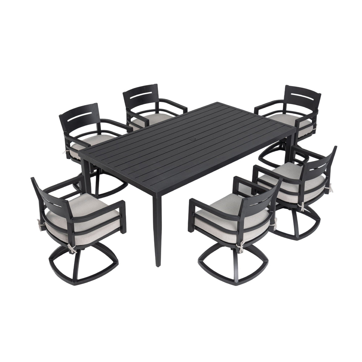 Outdoor Modern Dining Set, Chairs Sunbrella Cushioned And Dining Table With Umbrella Hole