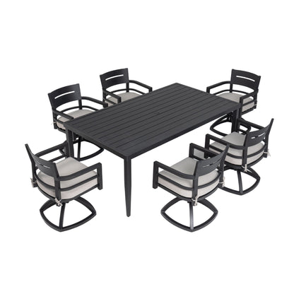 Outdoor Modern Dining Set, Chairs Sunbrella Cushioned And Dining Table With Umbrella Hole