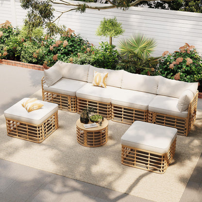 All-Weather Rattan Sectional Sofa Set with Thick Cushions, Outdoor Conversation Set