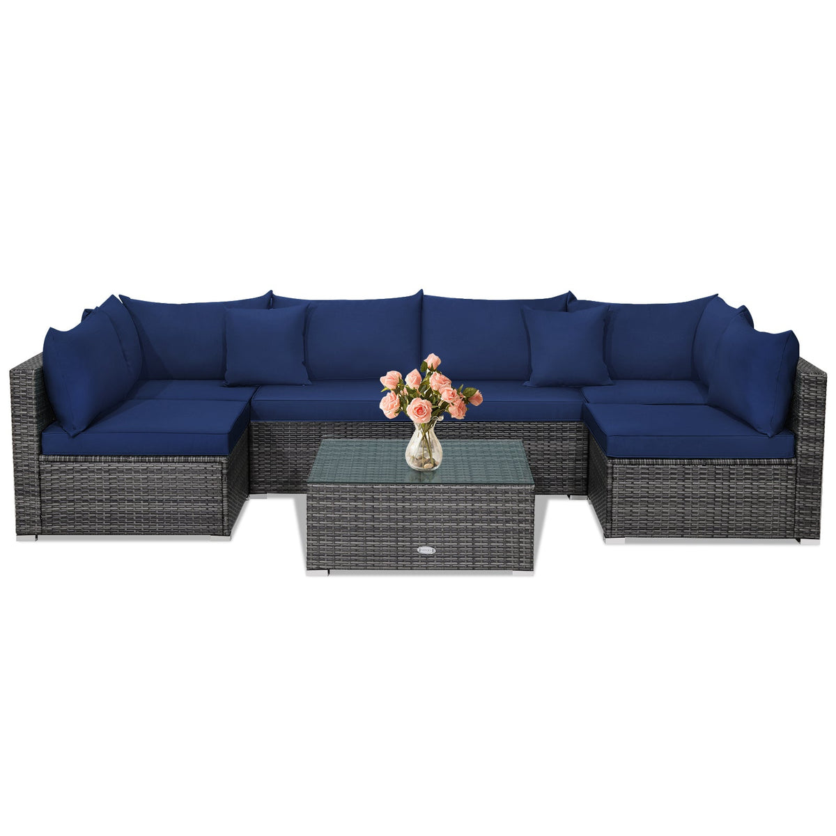 7 Pieces Patio Rattan Furniture Set Sectional Sofa Garden Cushion