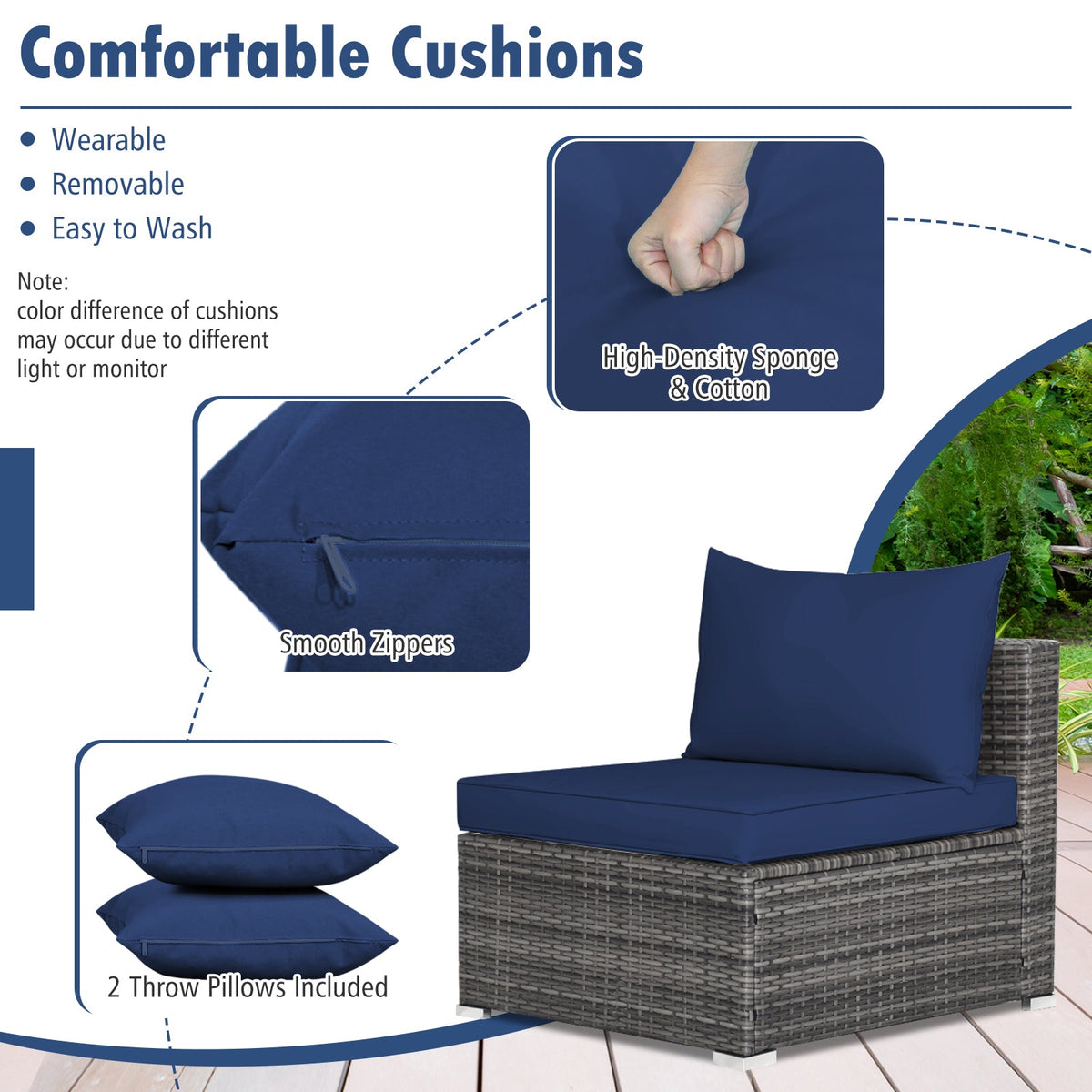 7 Pieces Patio Rattan Furniture Set Sectional Sofa Garden Cushion