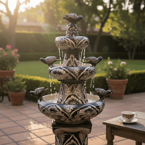 Talavera Blue & White Fountain | Mexican Ceramic Water Feature